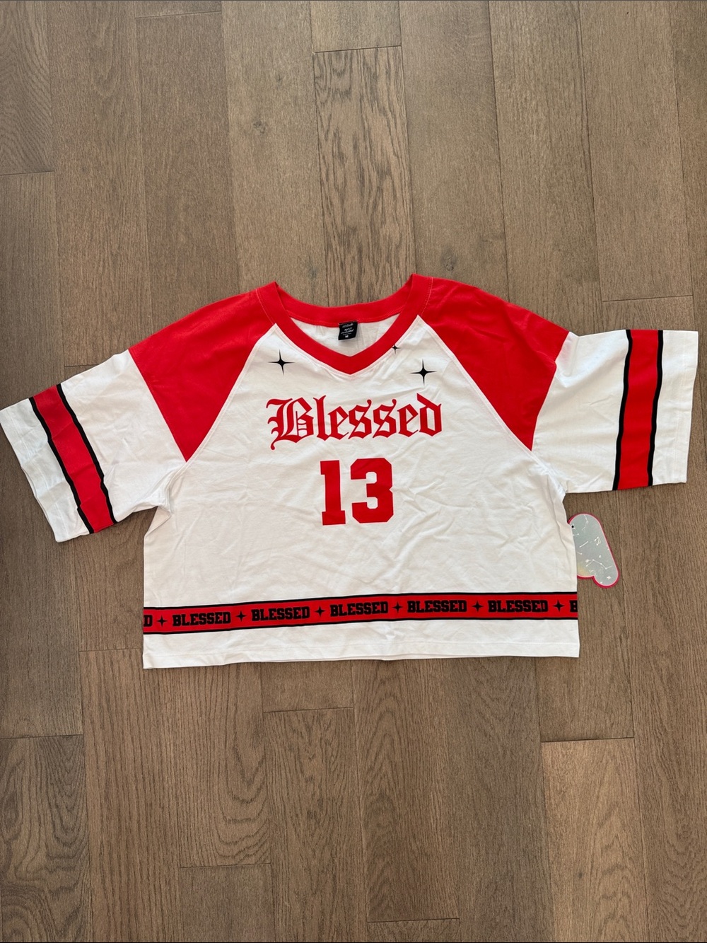 NWT Attitude Not Included Blessed Baseball Jerseys Styleā Crop Top Medium V Neck